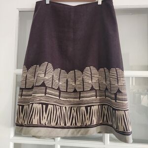 Elegant Brown A-Line Skirt with Tree Pattern. Size- M(8)- 40(EU); 100%- Linen